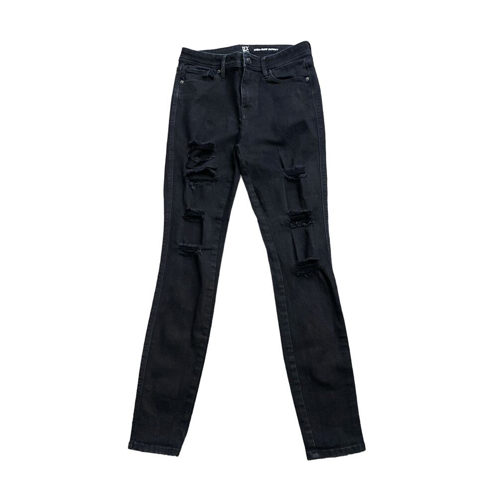NEW YORK & COMPANY Womens Size 6 Black Ripped Destroyed High Rise Skinny Jeans